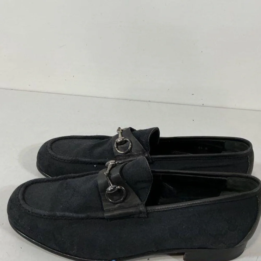 Gucci GG Black Canvas Men’s Horsebit Loafers Size 45E